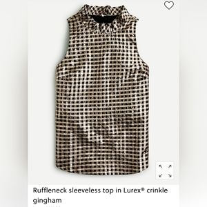 NWT J. CREW Metallic Lurex Ruffleneck Sleeveless Top shell Crinkle Gingham S M